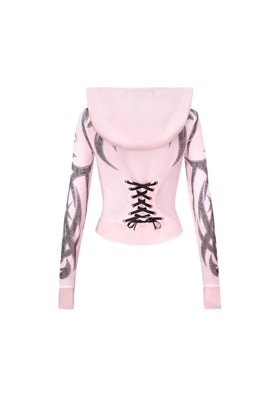 SIGNAL RHINESTONE VELOUR HOODIE BABY PINK