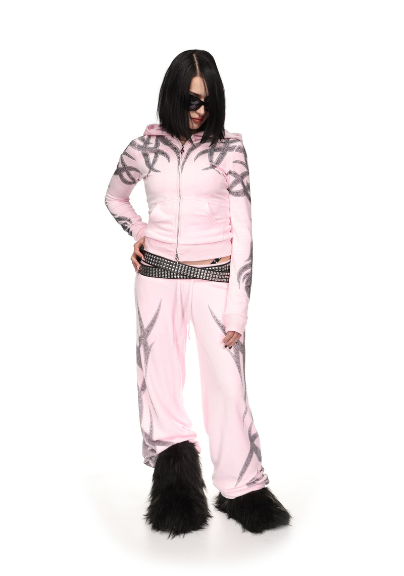 SIGNAL RHINESTONE VELOUR SWEATPANTS BABY PINK