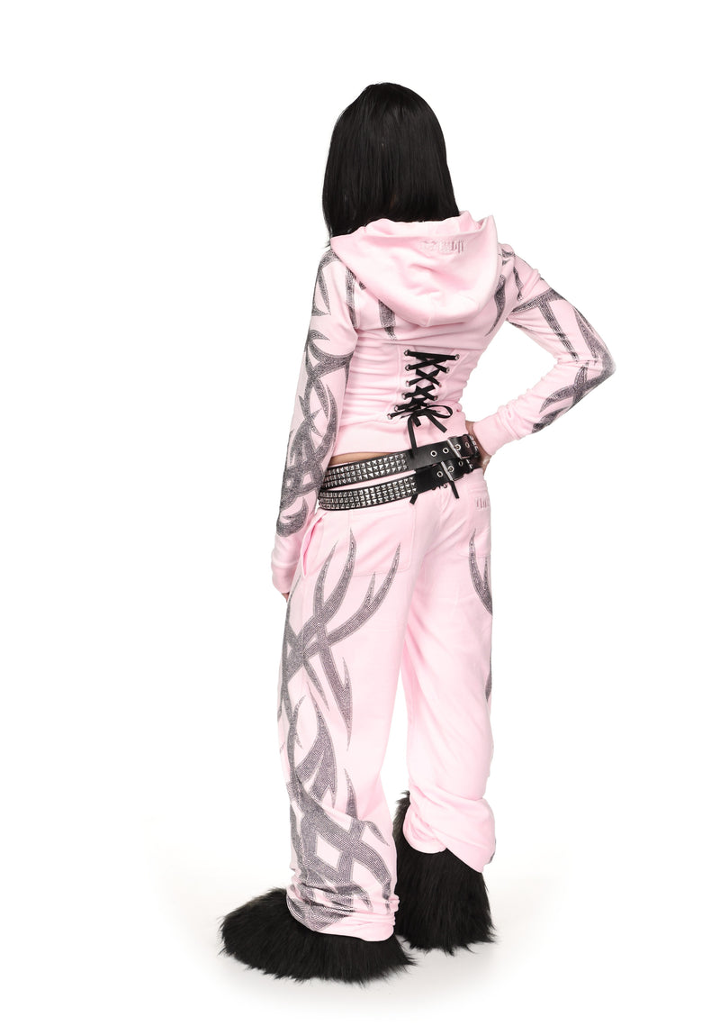 SIGNAL RHINESTONE VELOUR SWEATPANTS BABY PINK