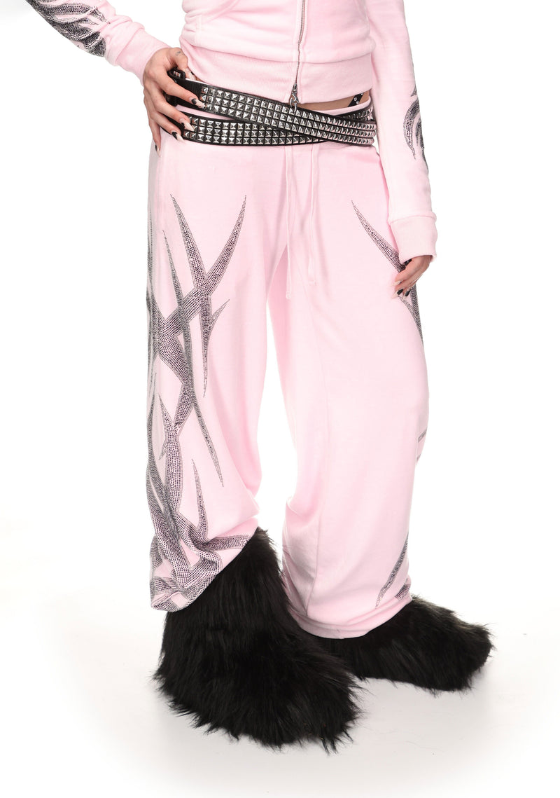 SIGNAL RHINESTONE VELOUR SWEATPANTS BABY PINK