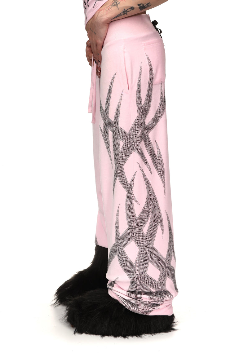 SIGNAL RHINESTONE VELOUR SWEATPANTS BABY PINK