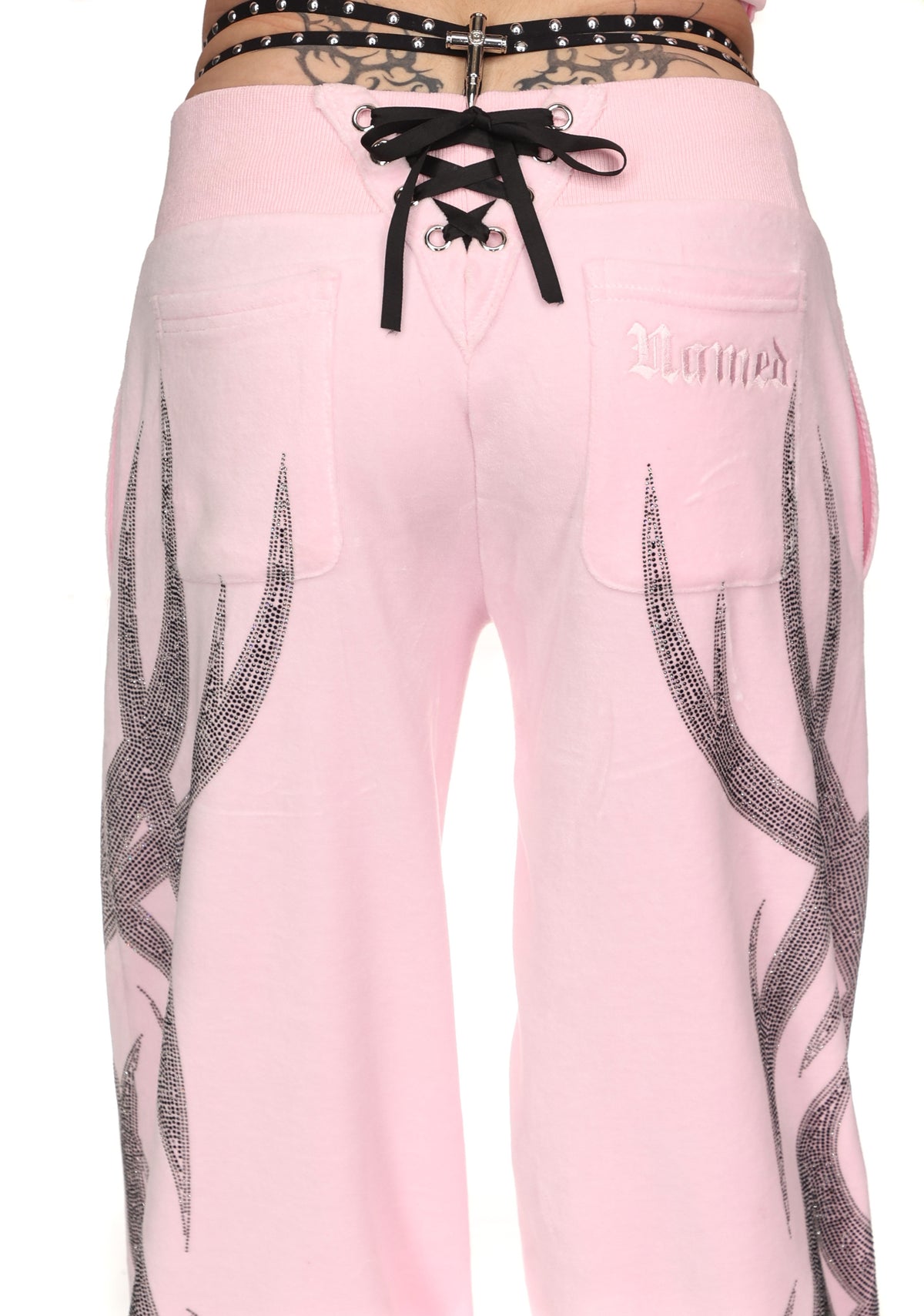 SIGNAL RHINESTONE VELOUR SWEATPANTS BABY PINK