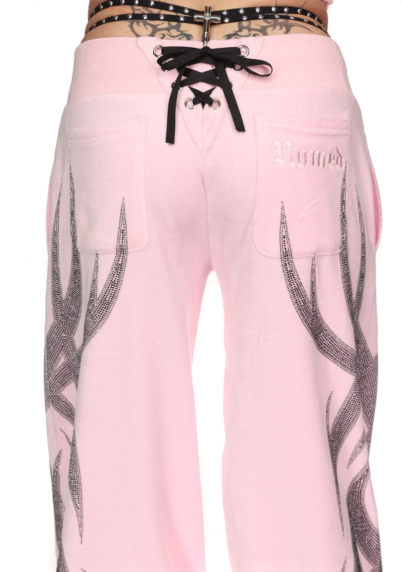 SIGNAL RHINESTONE VELOUR SWEATPANTS BABY PINK
