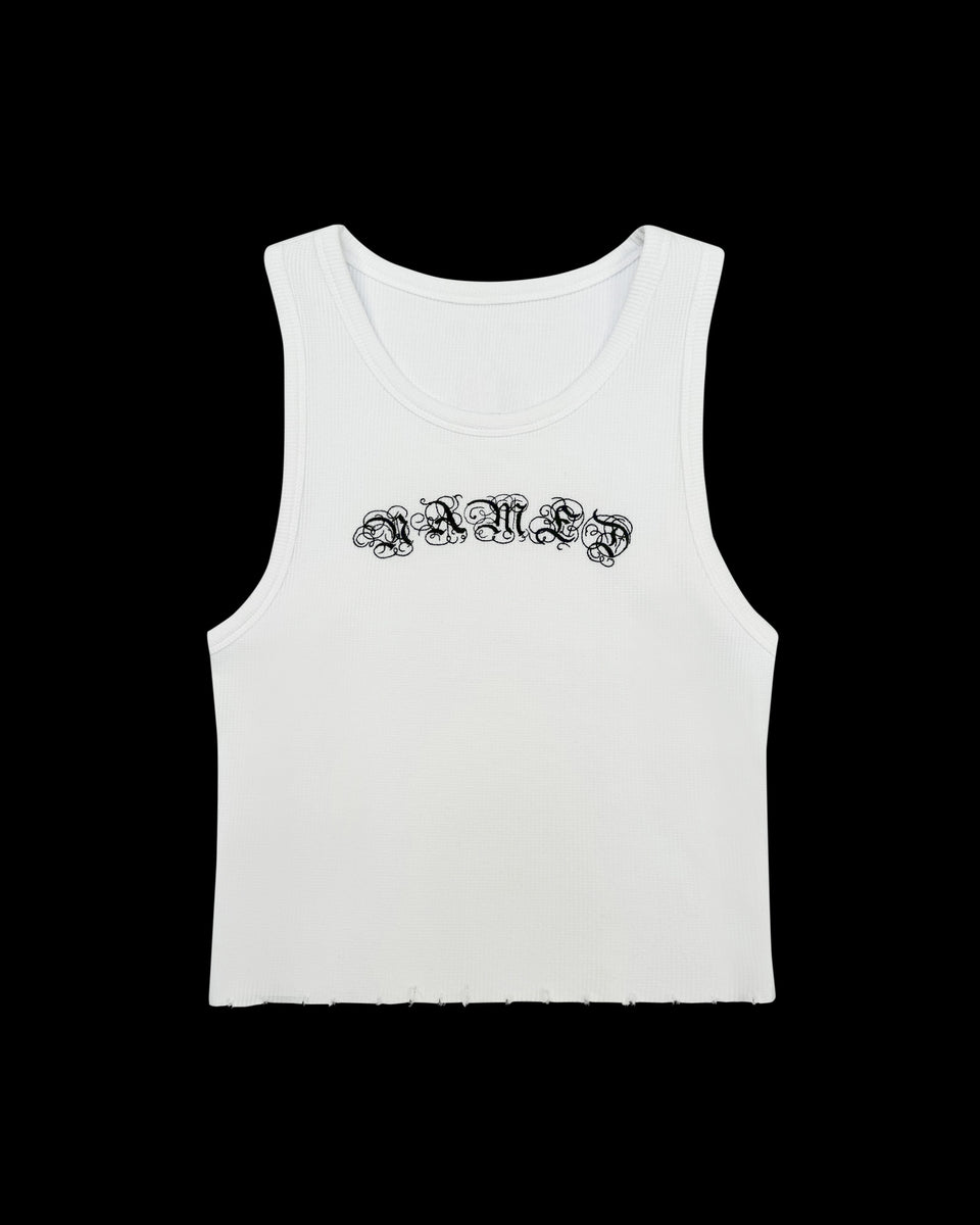 SIGNATURE DISTRESSED WAFFLE TANK WHITE