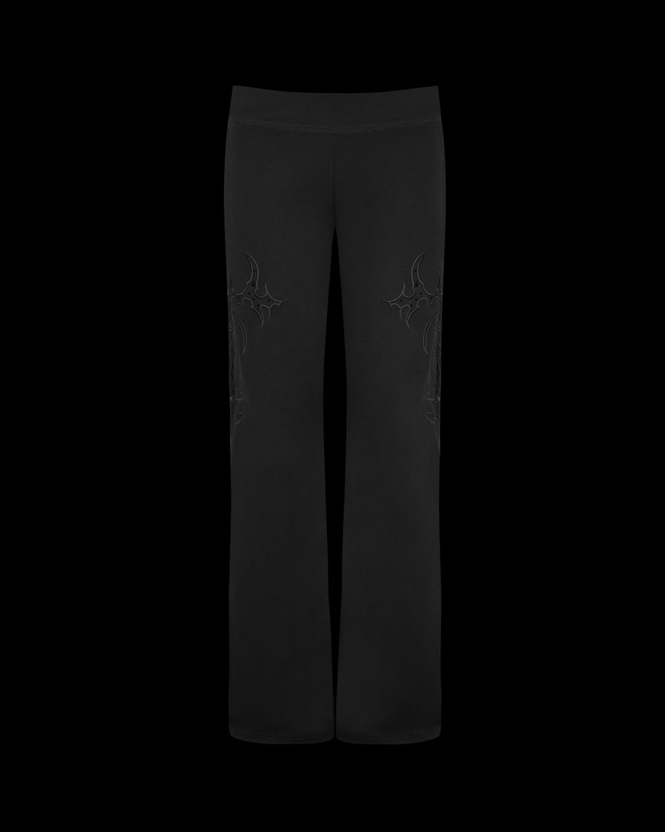 SINNER LACE CUT OUT SCULPT STRETCH PANTS BLACK