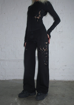 SINNER LACE CUT OUT SCULPT STRETCH PANTS BLACK