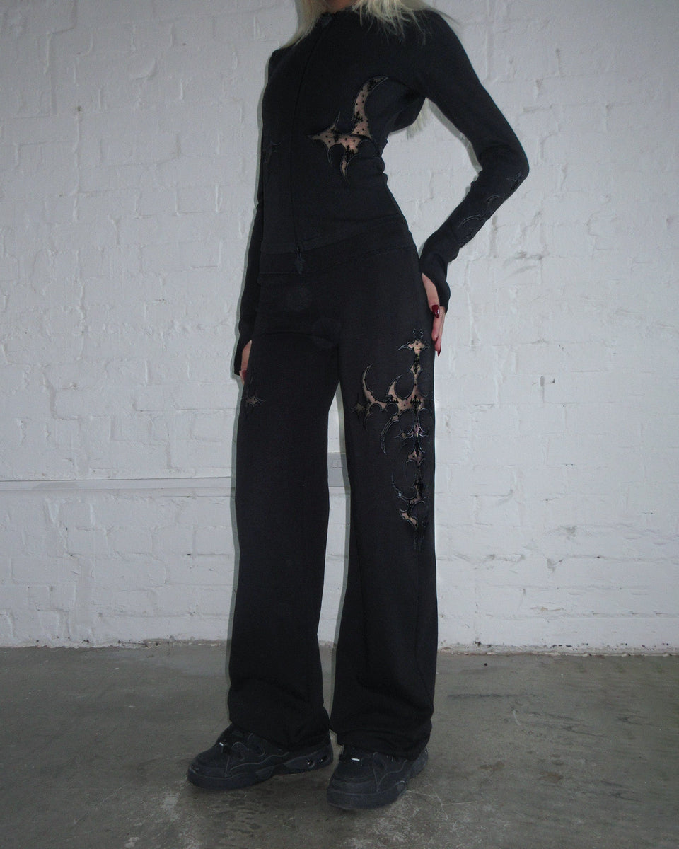 SINNER LACE CUT OUT SCULPT STRETCH PANTS BLACK