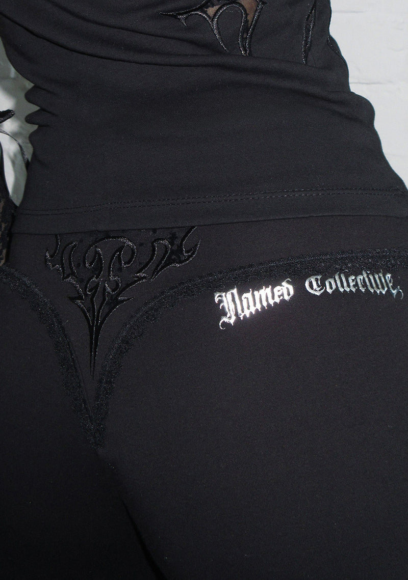 SINNER LACE CUT OUT SCULPT STRETCH PANTS BLACK