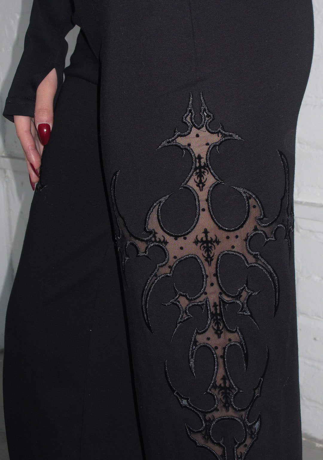 SINNER LACE CUT OUT SCULPT STRETCH PANTS BLACK