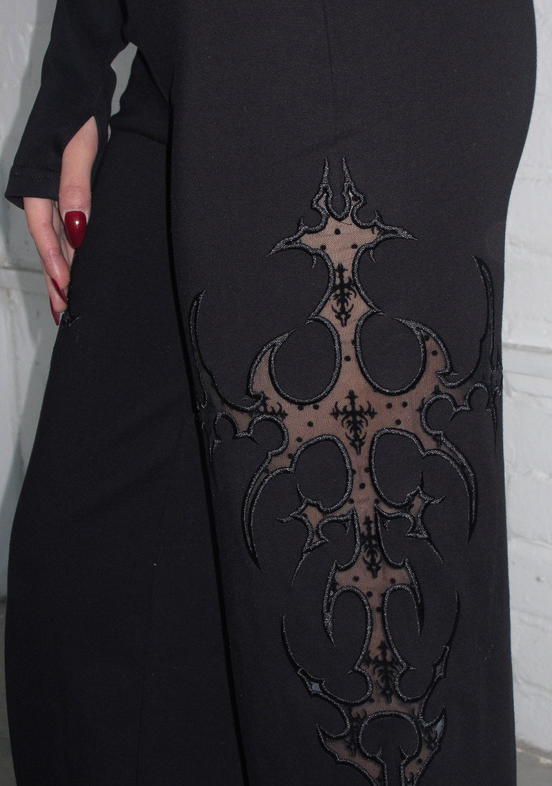 SINNER LACE CUT OUT SCULPT STRETCH PANTS BLACK