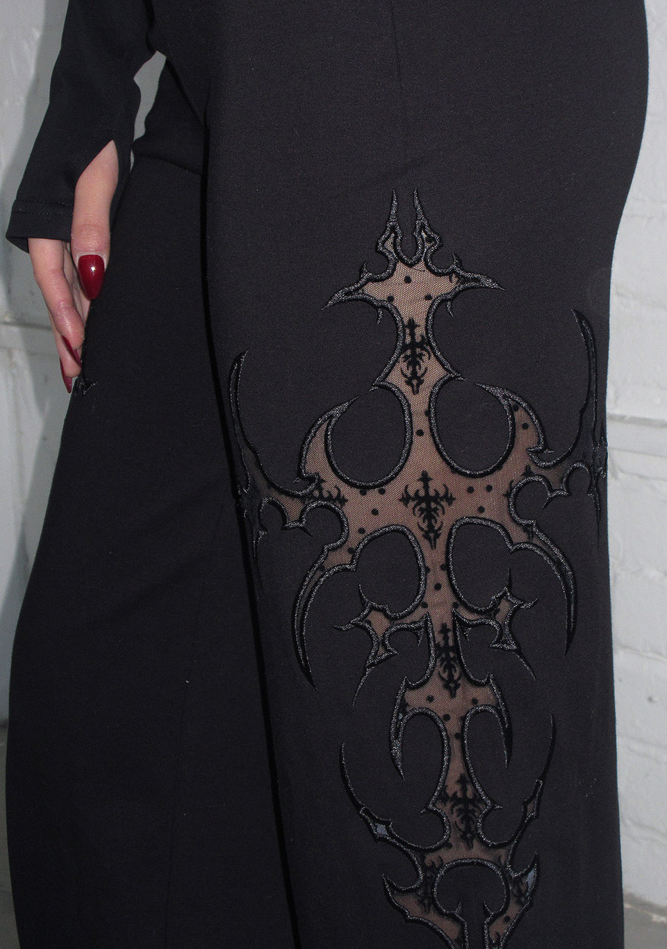 SINNER LACE CUT OUT SCULPT STRETCH PANTS BLACK