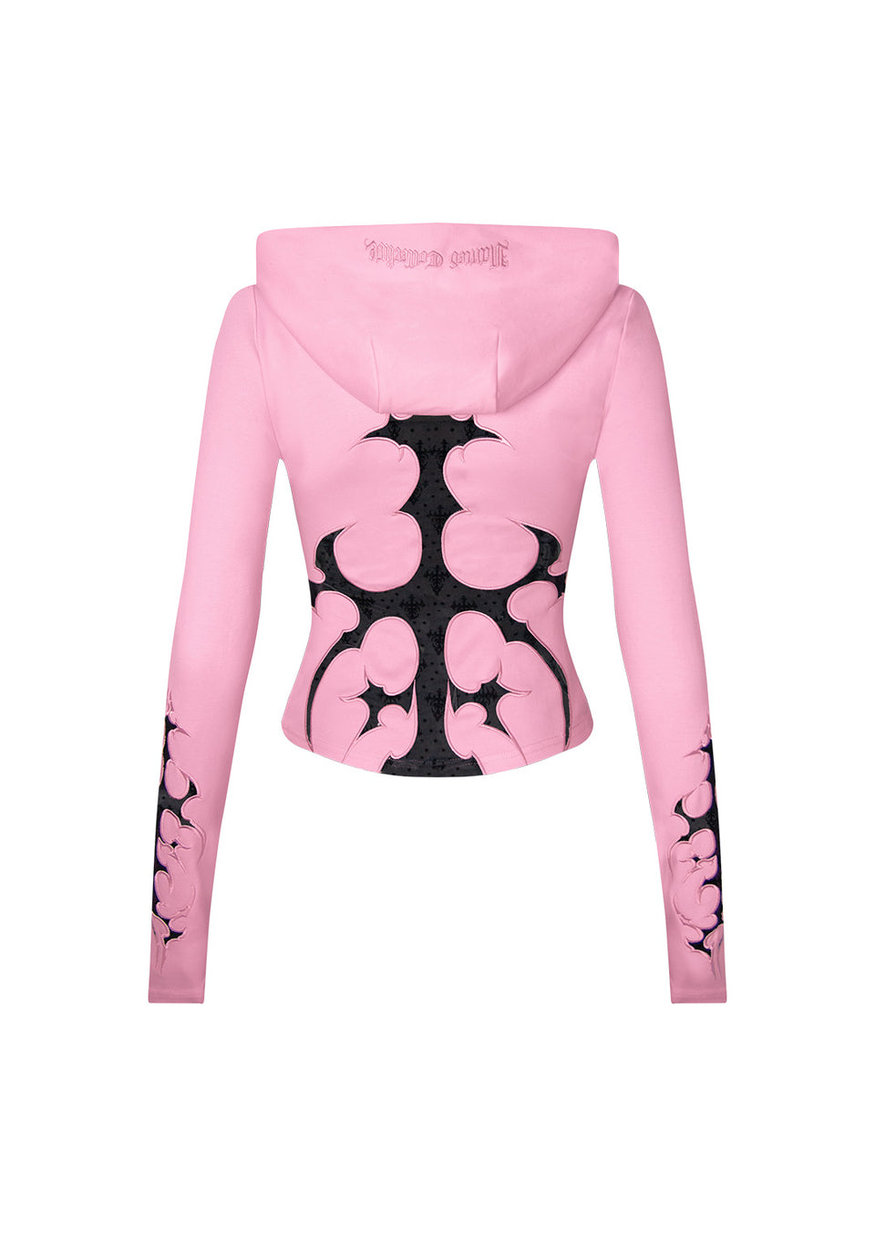 SINNER LACE CUT OUT SCULPT STRETCH ZIP HOODIE BABY PINK