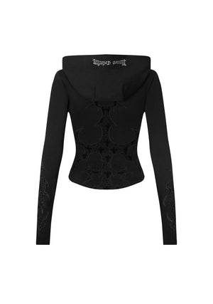 SINNER LACE CUT OUT SCULPT STRETCH ZIP HOODIE BLACK