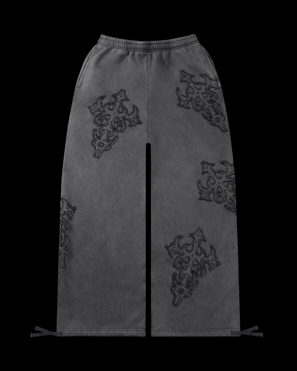 SINNER STUDDED OVERSIZED SWEATPANTS GREY VINTAGE WASH