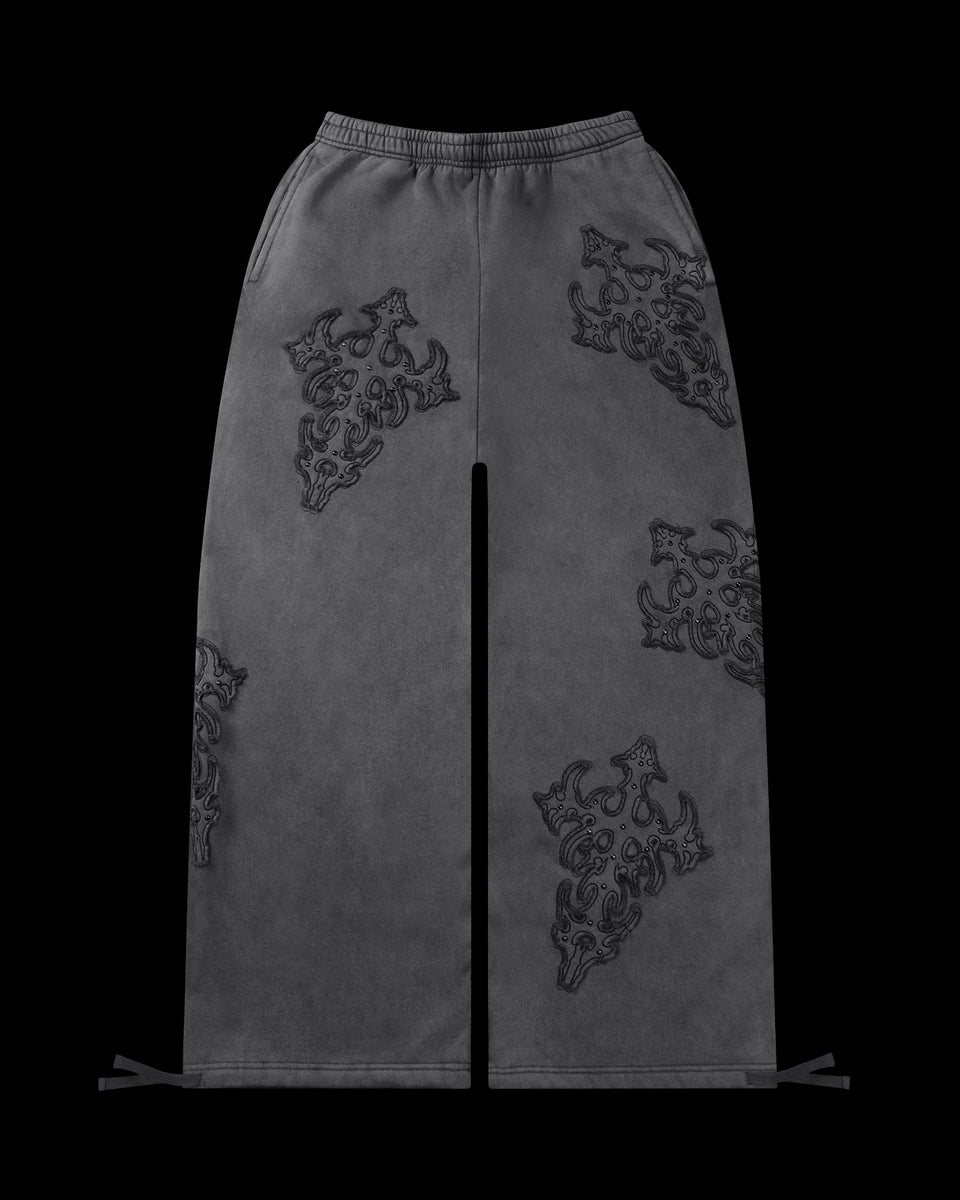 SINNER STUDDED OVERSIZED SWEATPANTS GREY VINTAGE WASH