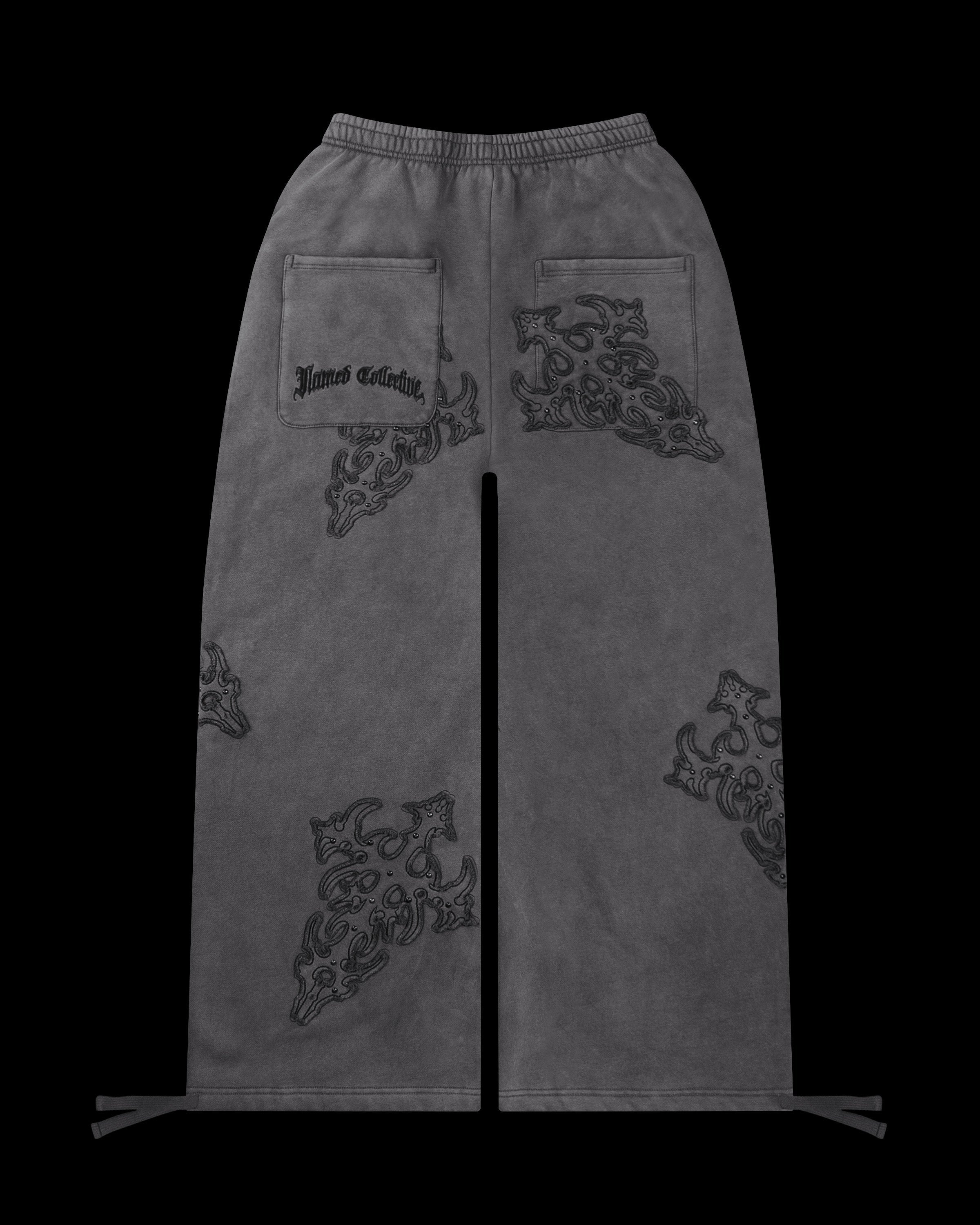 Sinner Studded Oversized Sweatpants Grey Vintage Wash