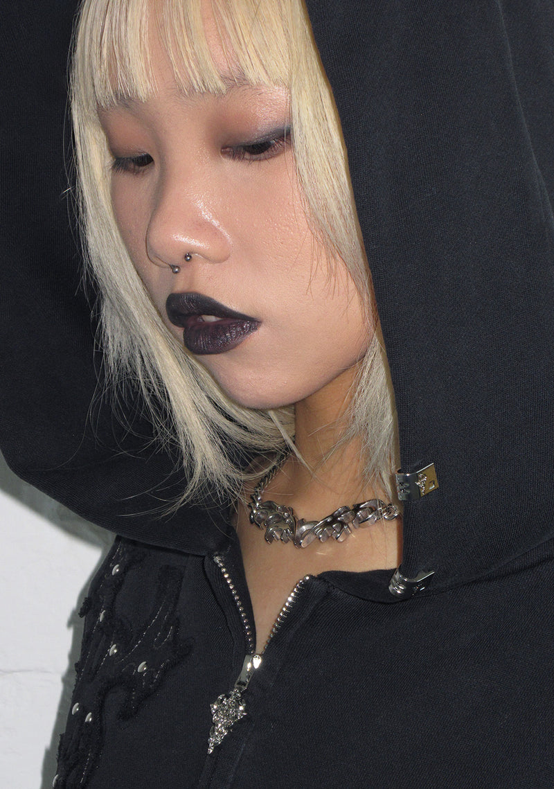 SINNER STUDDED ZIP HOODIE BLACK VINTAGE WASH