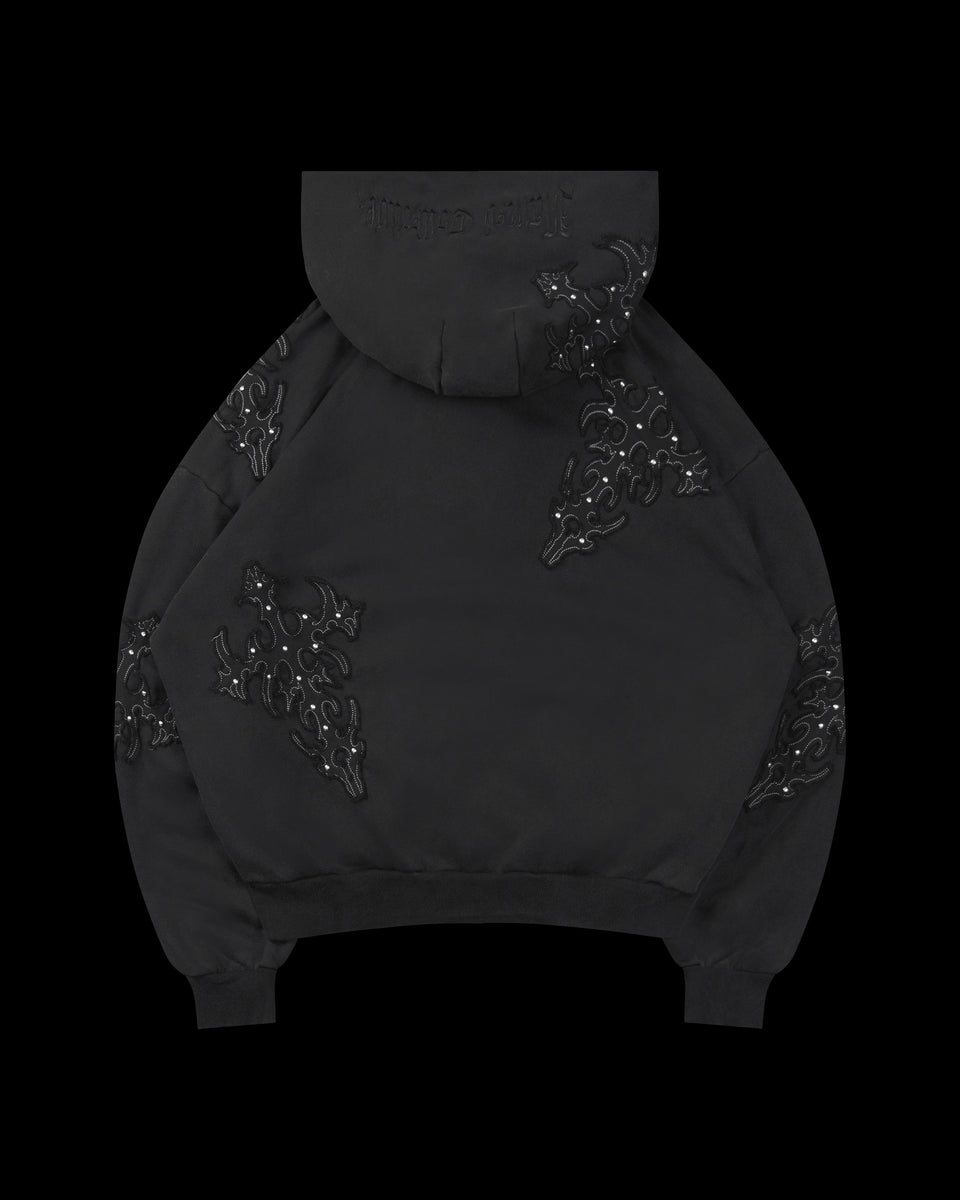 SINNER STUDDED ZIP HOODIE BLACK VINTAGE WASH