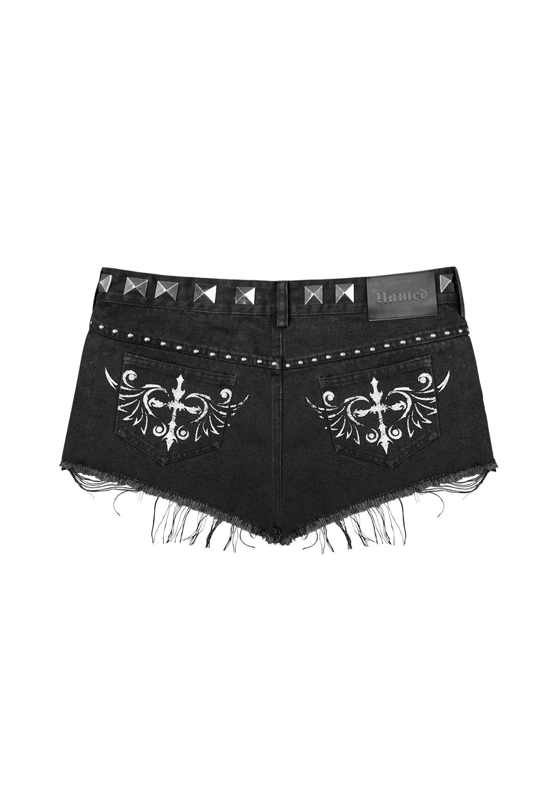 SLATE STUDDED MINI DENIM HOTPANTS WASHED BLACK