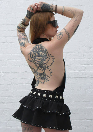 SLEAZE STUDDED DRAPED TOP BLACK