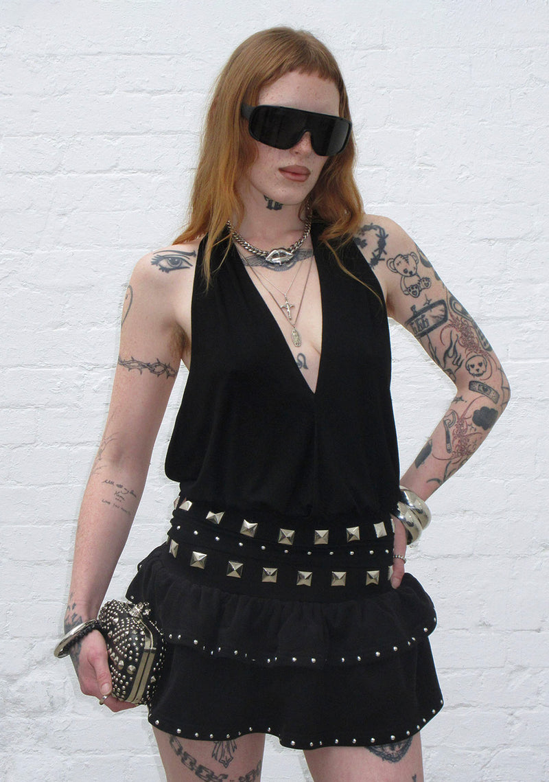 SLEAZE STUDDED DRAPED TOP BLACK