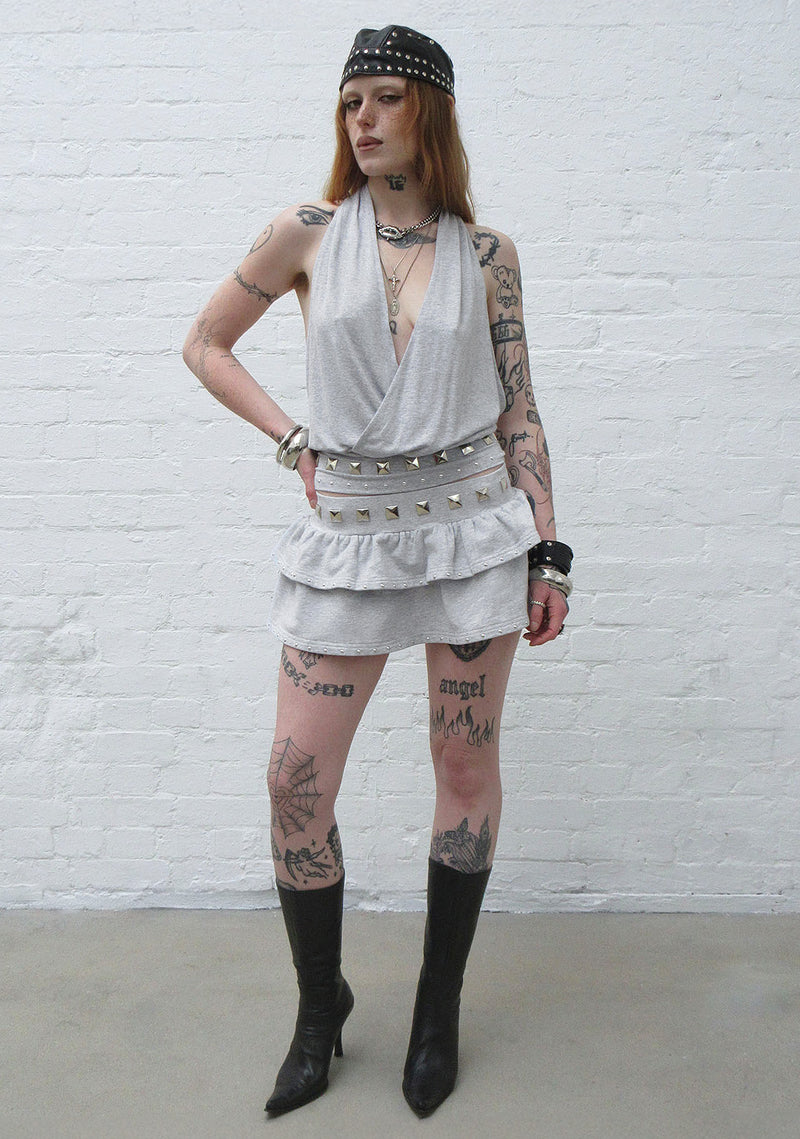 SLEAZE STUDDED DRAPED TOP GREY MARL