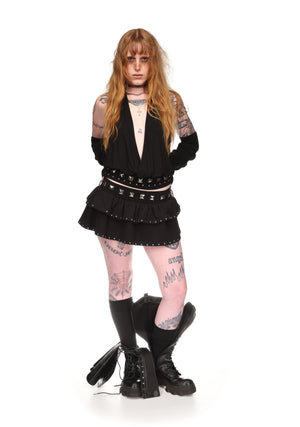 SLEAZE STUDDED RUFFLE MICRO SKIRT BLACK