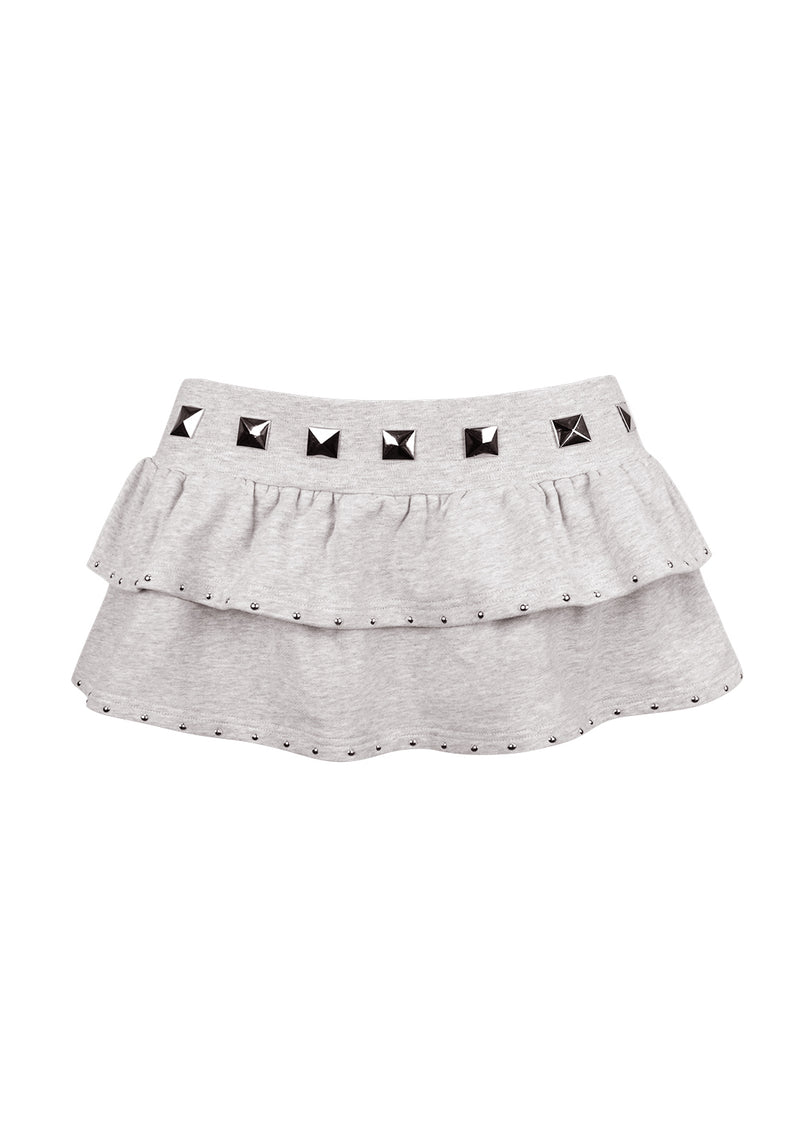 SLEAZE STUDDED RUFFLE MICRO SKIRT GREY MARL