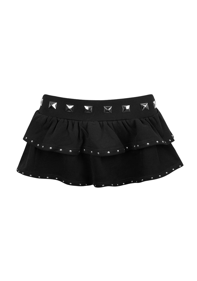 SLEAZE STUDDED RUFFLE MICRO SKIRT BLACK