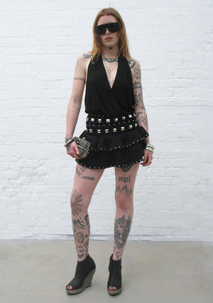 SLEAZE STUDDED RUFFLE MICRO SKIRT BLACK