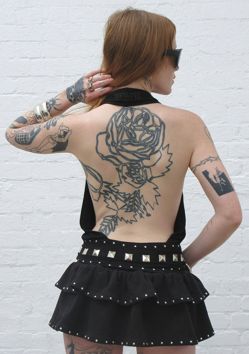 SLEAZE STUDDED RUFFLE MICRO SKIRT BLACK