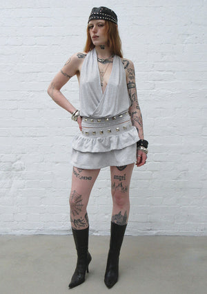 SLEAZE STUDDED RUFFLE MICRO SKIRT GREY MARL