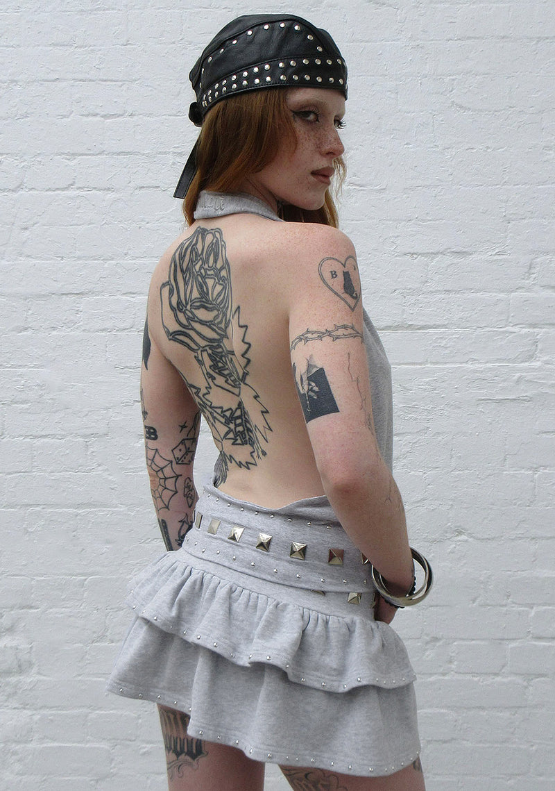 SLEAZE STUDDED RUFFLE MICRO SKIRT GREY MARL