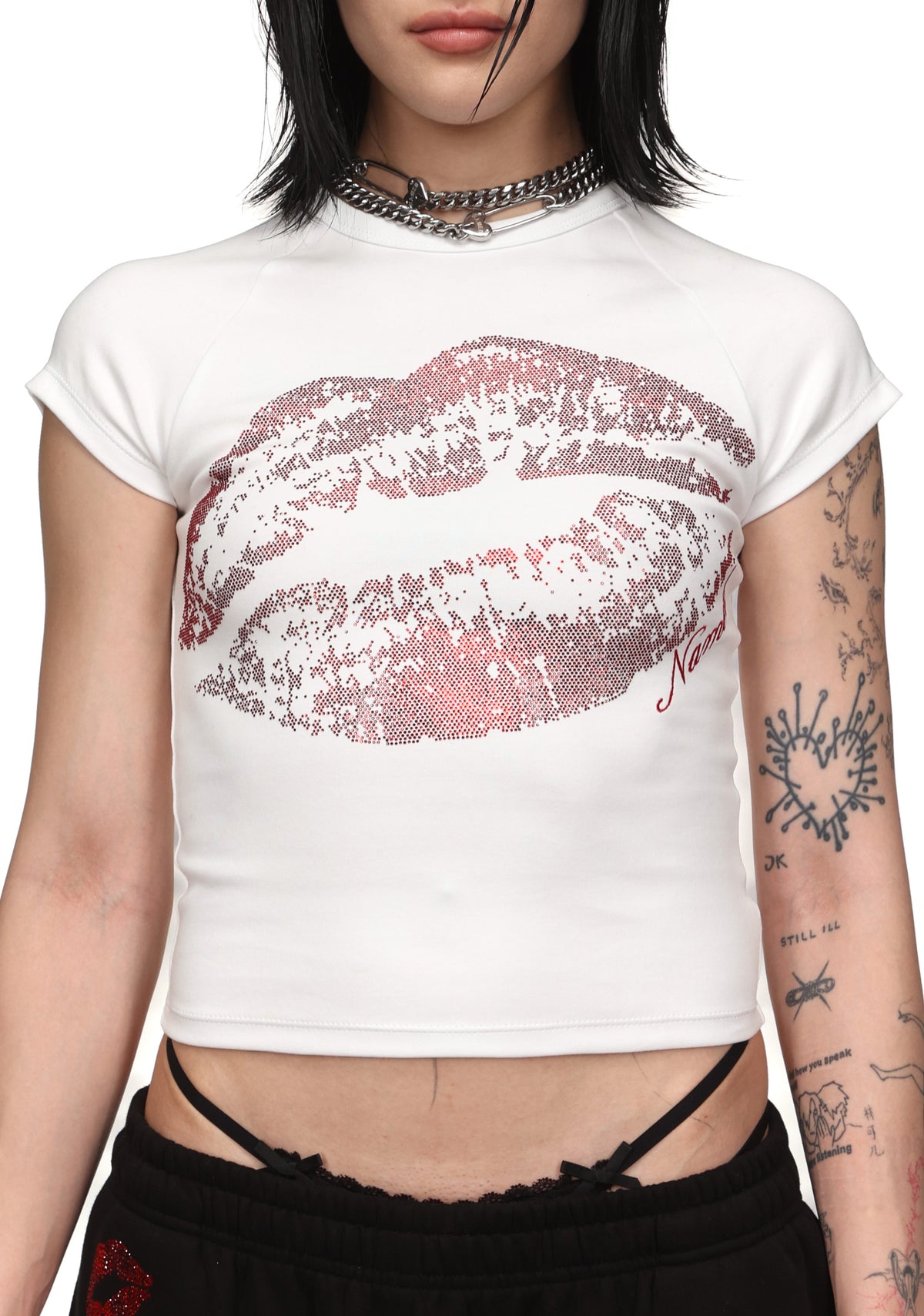 SMOOCH RHINESTONE BABY TEE WHITE