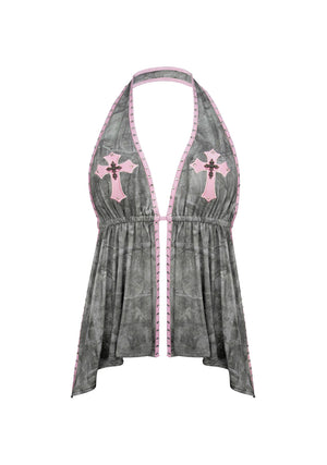 SPOILT BACKLESS HALTERNECK TOP TREE CAMO