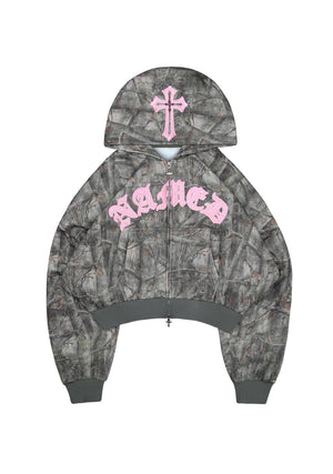 SPOILT CROP ZIP HOODIE TREE CAMO