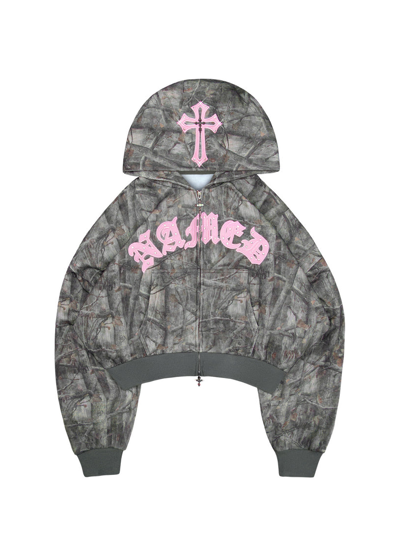 SPOILT CROP ZIP HOODIE TREE CAMO