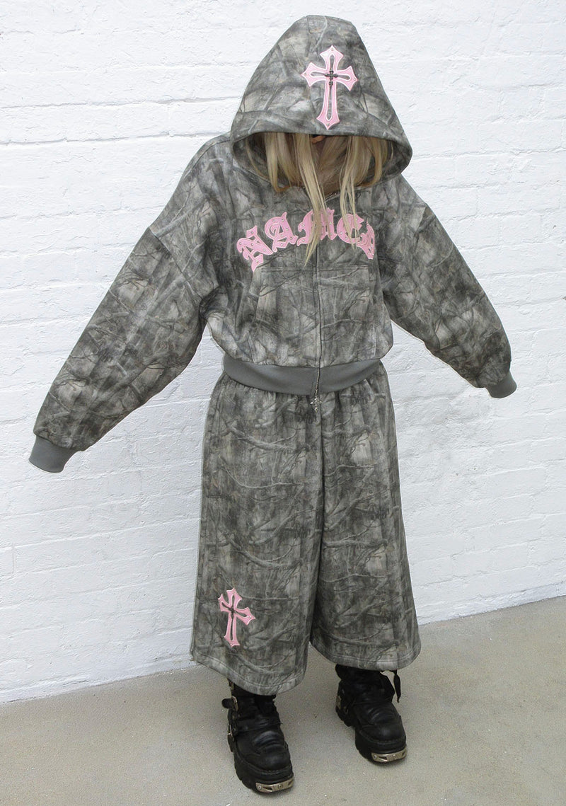 SPOILT CROP ZIP HOODIE TREE CAMO