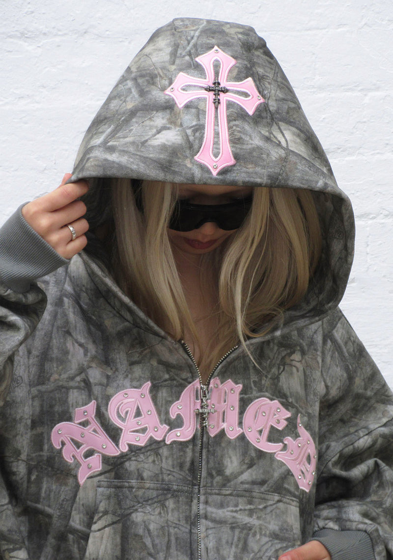 SPOILT CROP ZIP HOODIE TREE CAMO