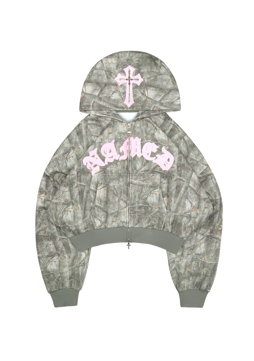 SPOILT CROP ZIP HOODIE TREE CAMO