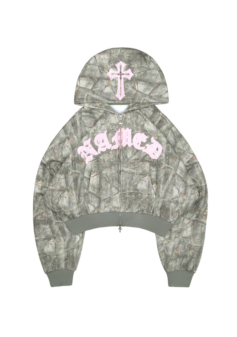 SPOILT CROP ZIP HOODIE TREE CAMO