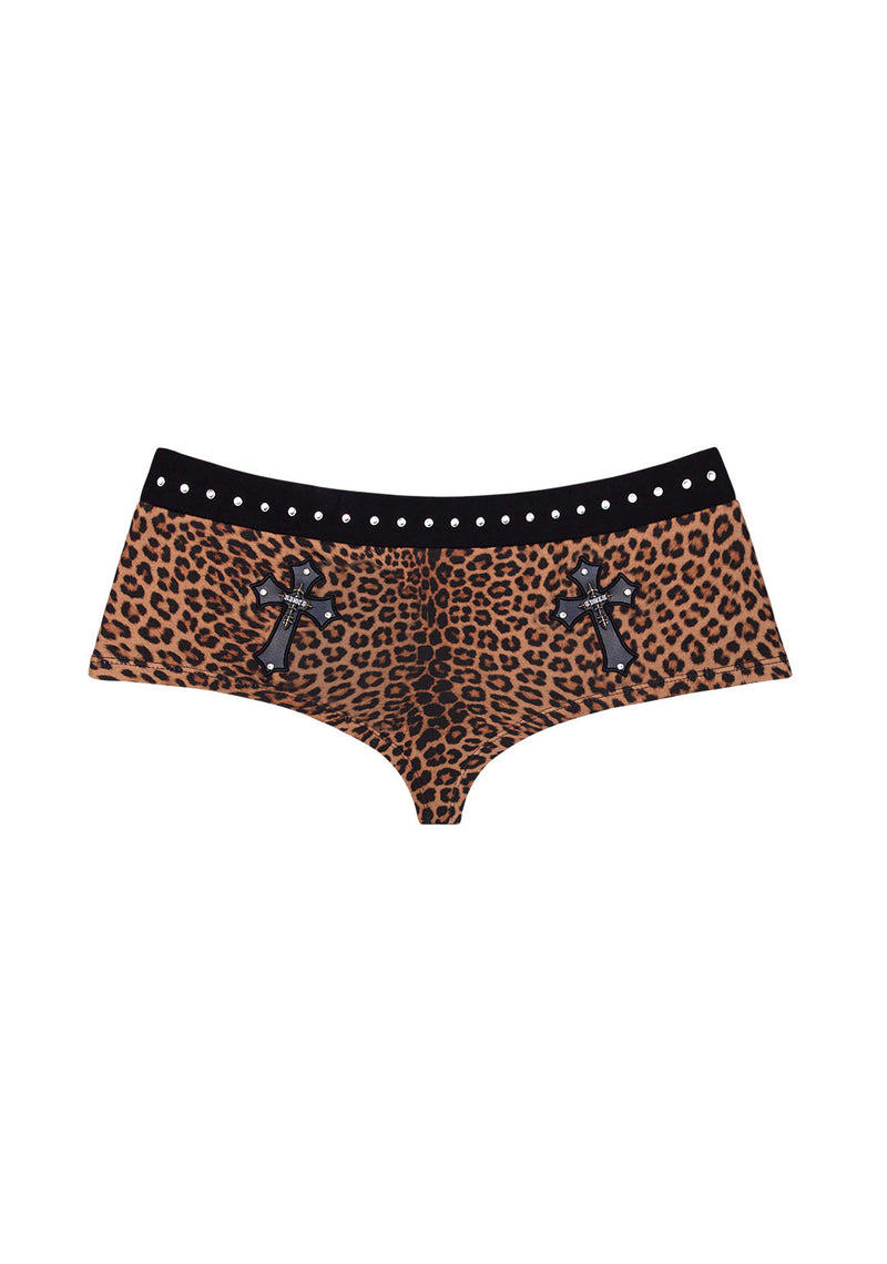 SPOILT RHINESTONE MICRO HOTPANT SHORTS LEOPARD