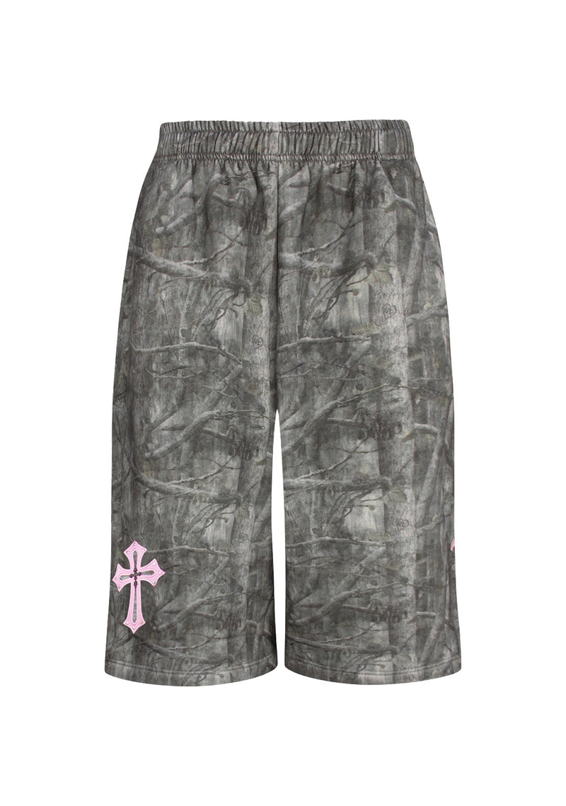 SPOILT OVERSIZED SWEATSHORTS TREE CAMO