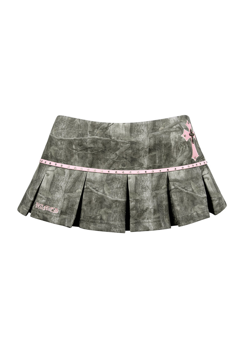 SPOILT PLEATED MICRO SKIRT TREE CAMO