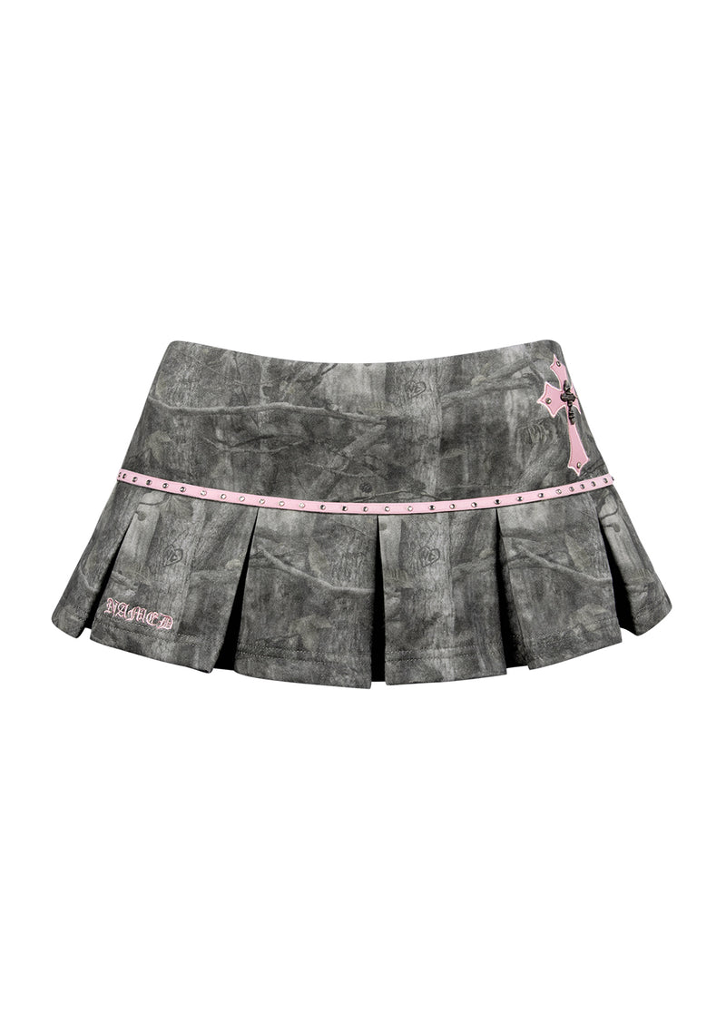 SPOILT PLEATED MICRO SKIRT TREE CAMO