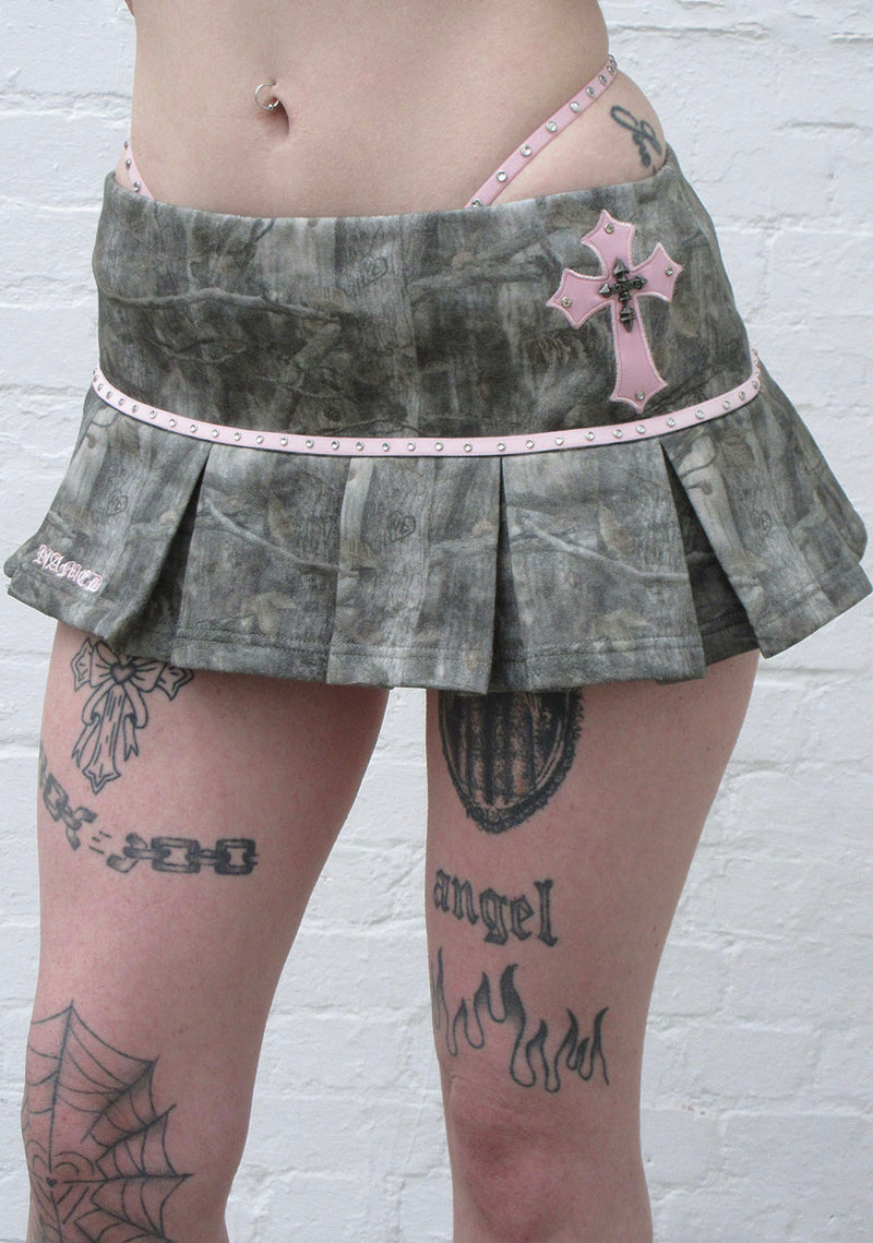 SPOILT PLEATED MICRO SKIRT TREE CAMO