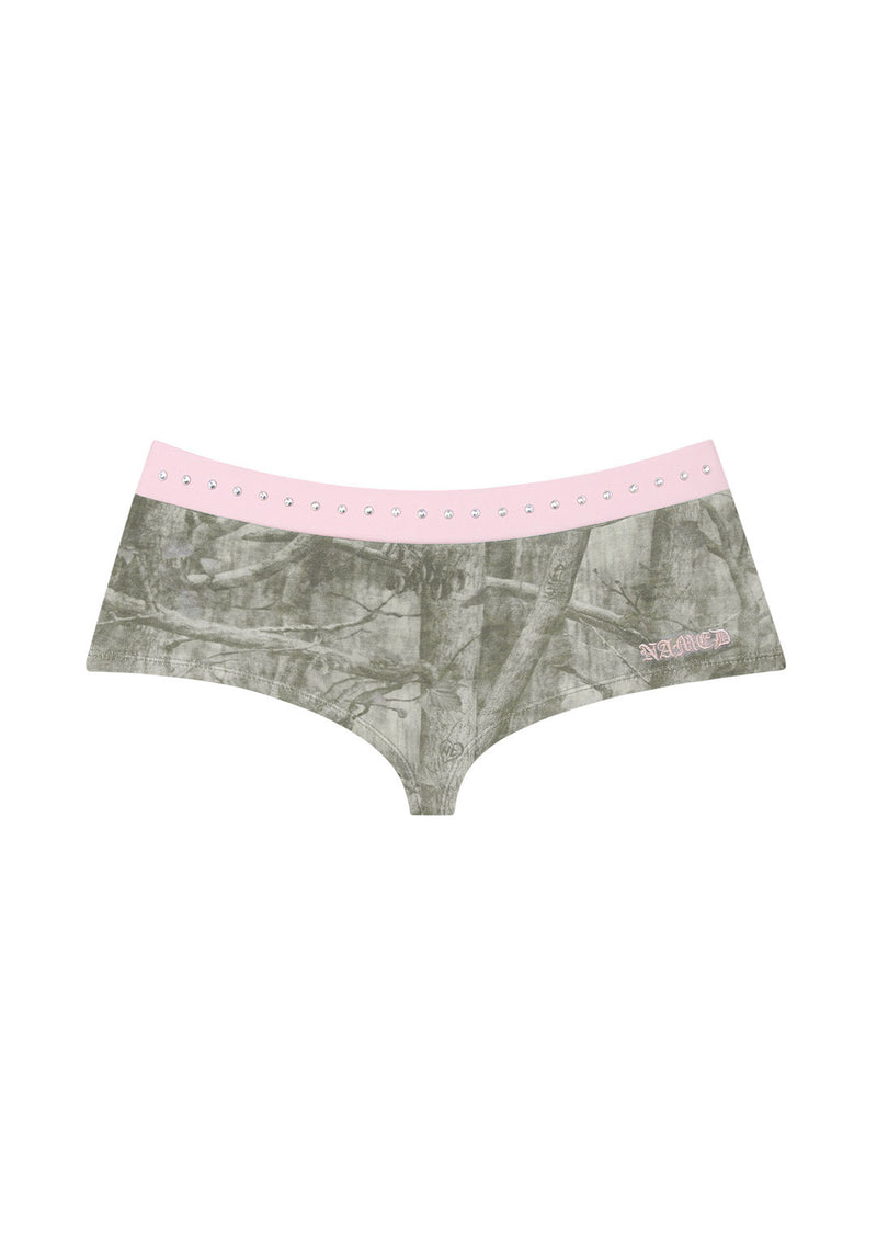 SPOILT RHINESTONE MICRO HOTPANT SHORTS TREE CAMO