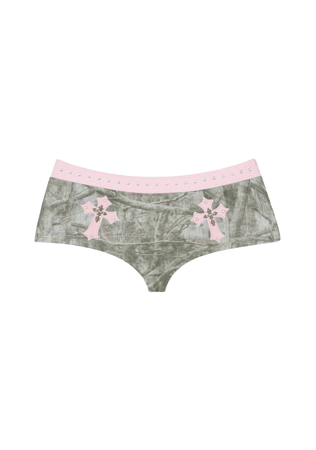 SPOILT RHINESTONE MICRO HOTPANT SHORTS TREE CAMO