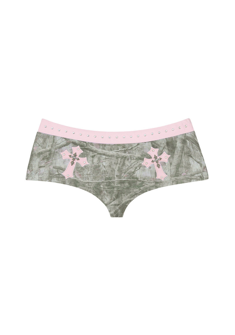 SPOILT RHINESTONE MICRO HOTPANT SHORTS TREE CAMO