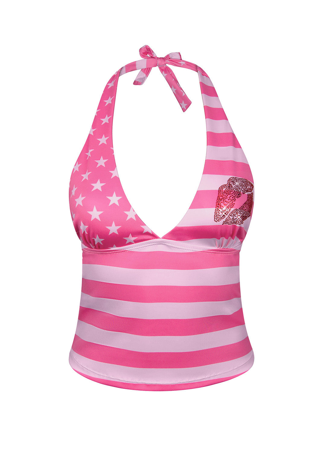 STELLAR RHINESTONE HALTERNECK TANKINI TOP HOT PINK